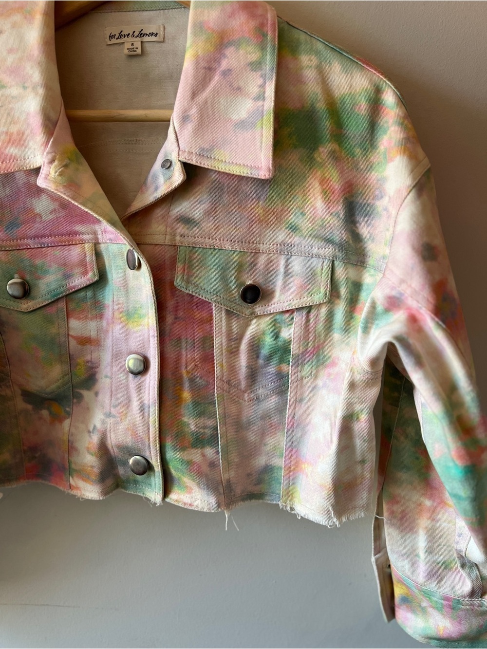 For love & lemons Pastel Multi Colour Cropped Denim Style Jacket